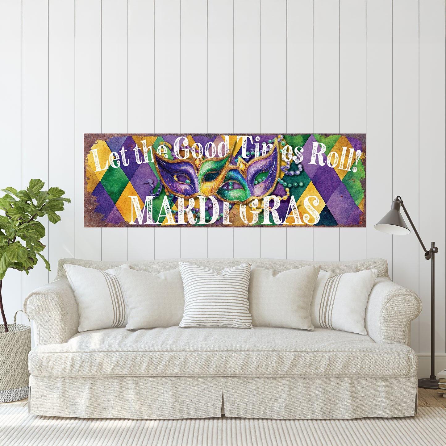 Festive Mardi Gras Wall Art - Vibrant Masks & Beads Decor for Covered Porch Entryway