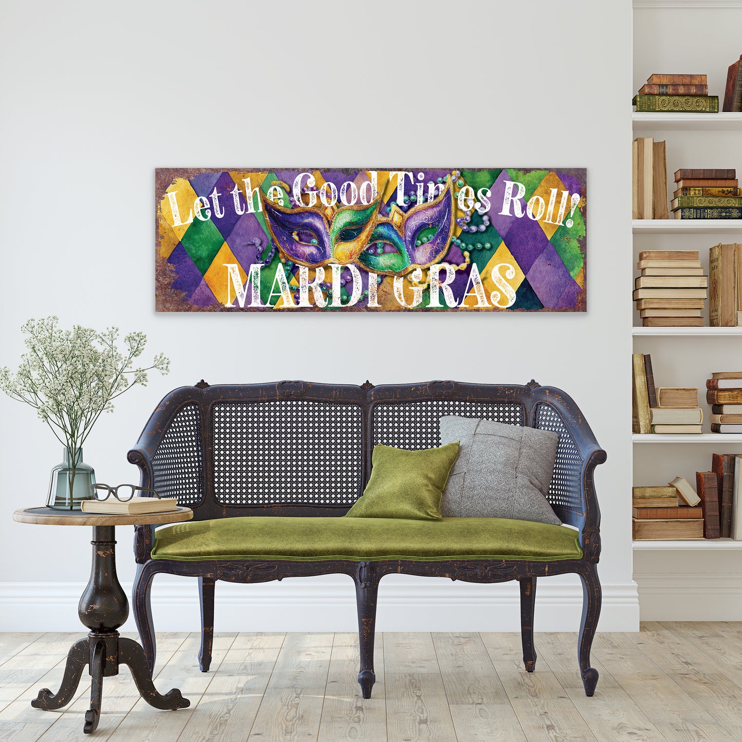 Festive Mardi Gras Wall Art - Vibrant Masks & Beads Decor for Covered Porch Entryway