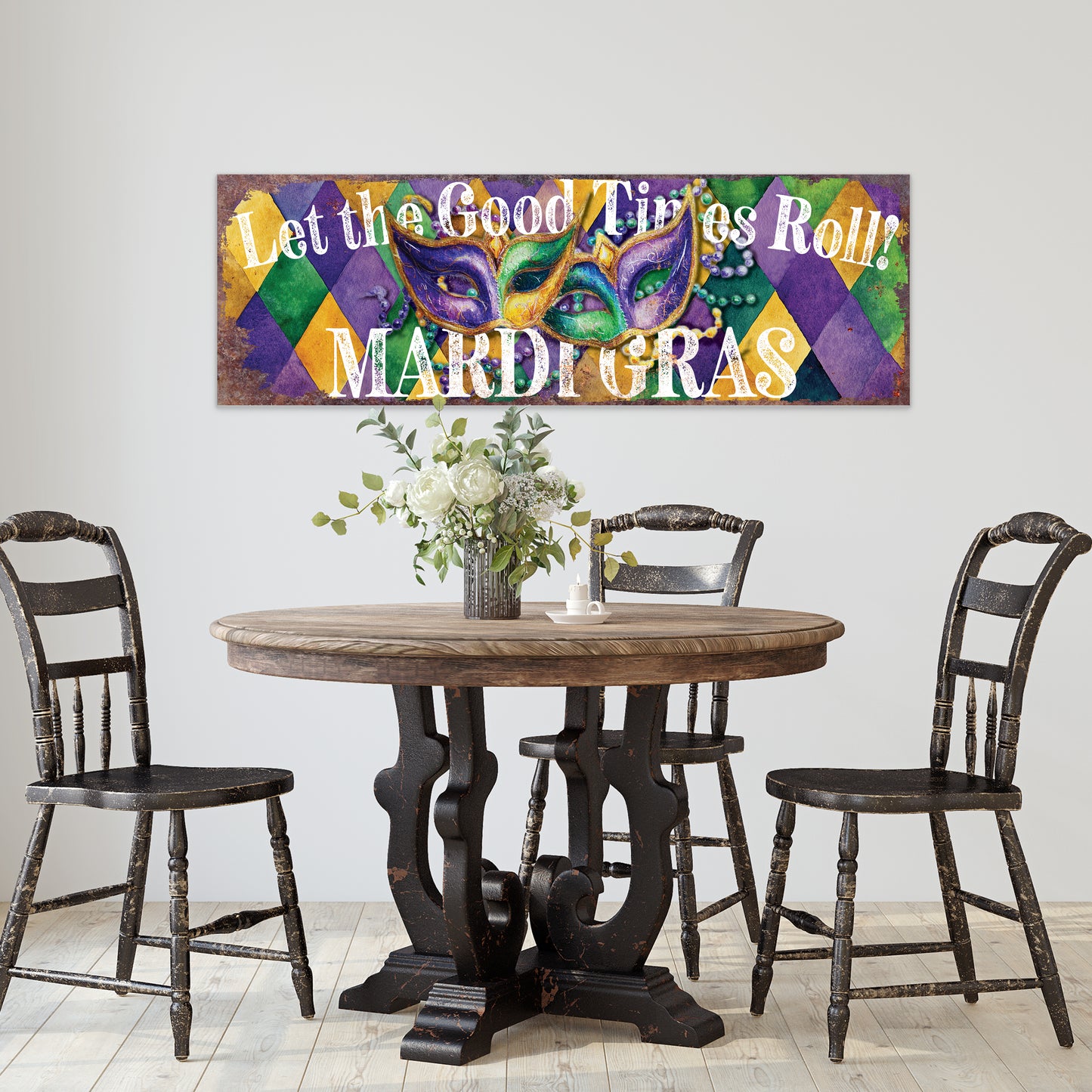 Festive Mardi Gras Wall Art - Vibrant Masks & Beads Decor for Covered Porch Entryway