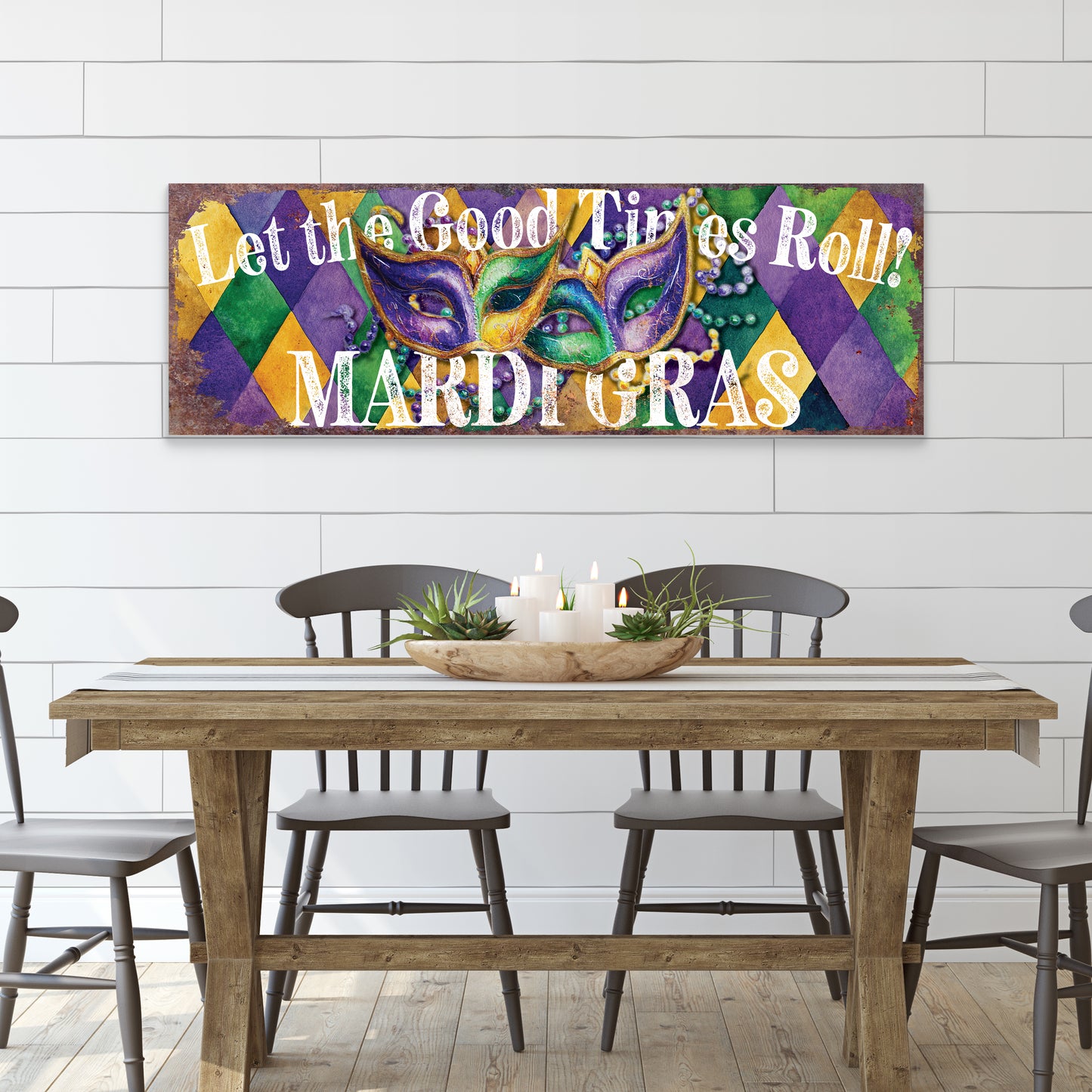 Festive Mardi Gras Wall Art - Vibrant Masks & Beads Decor for Covered Porch Entryway