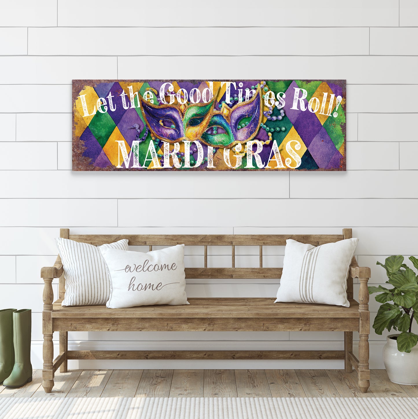 Festive Mardi Gras Wall Art - Vibrant Masks & Beads Decor for Covered Porch Entryway
