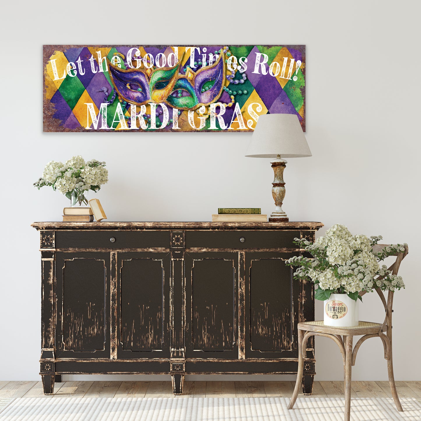 Festive Mardi Gras Wall Art - Vibrant Masks & Beads Decor for Covered Porch Entryway