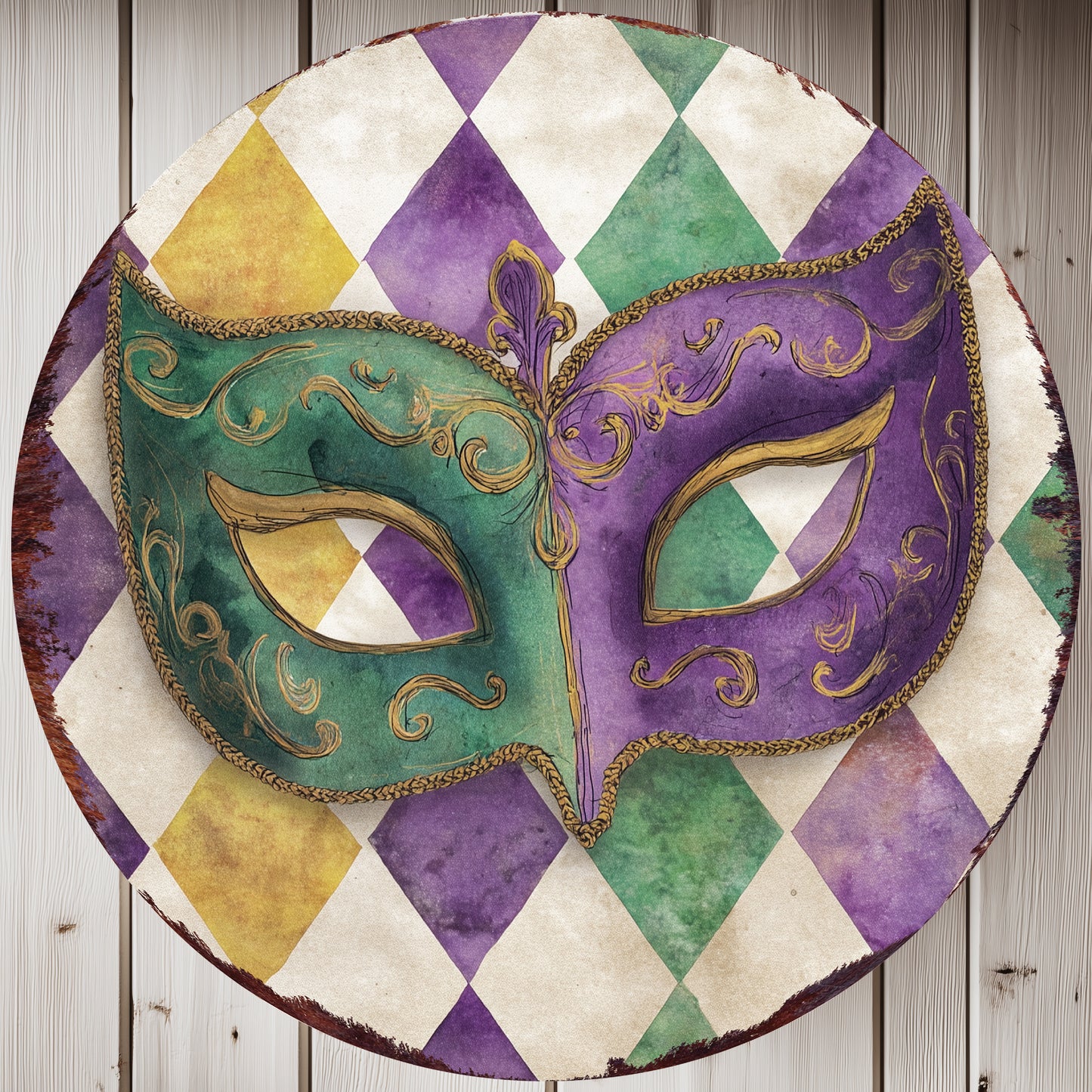 Mardi Gras Wall Sign - Festive Jester Mask & Fleur de Lis Art for Covered Porch Entryway