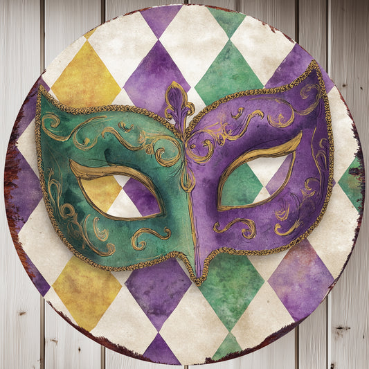 Mardi Gras Wall Sign - Festive Jester Mask & Fleur de Lis Art for Covered Porch Entryway