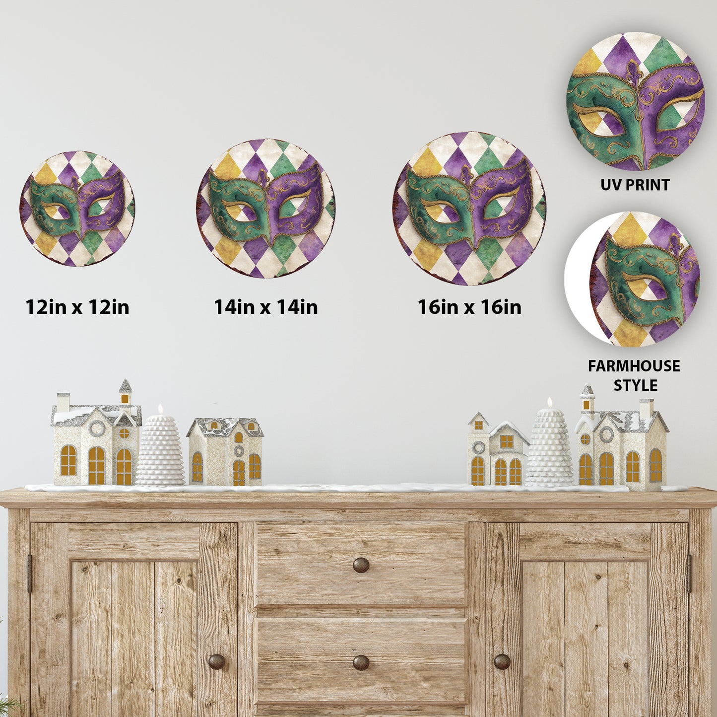 Mardi Gras Wall Sign - Festive Jester Mask & Fleur de Lis Art for Covered Porch Entryway