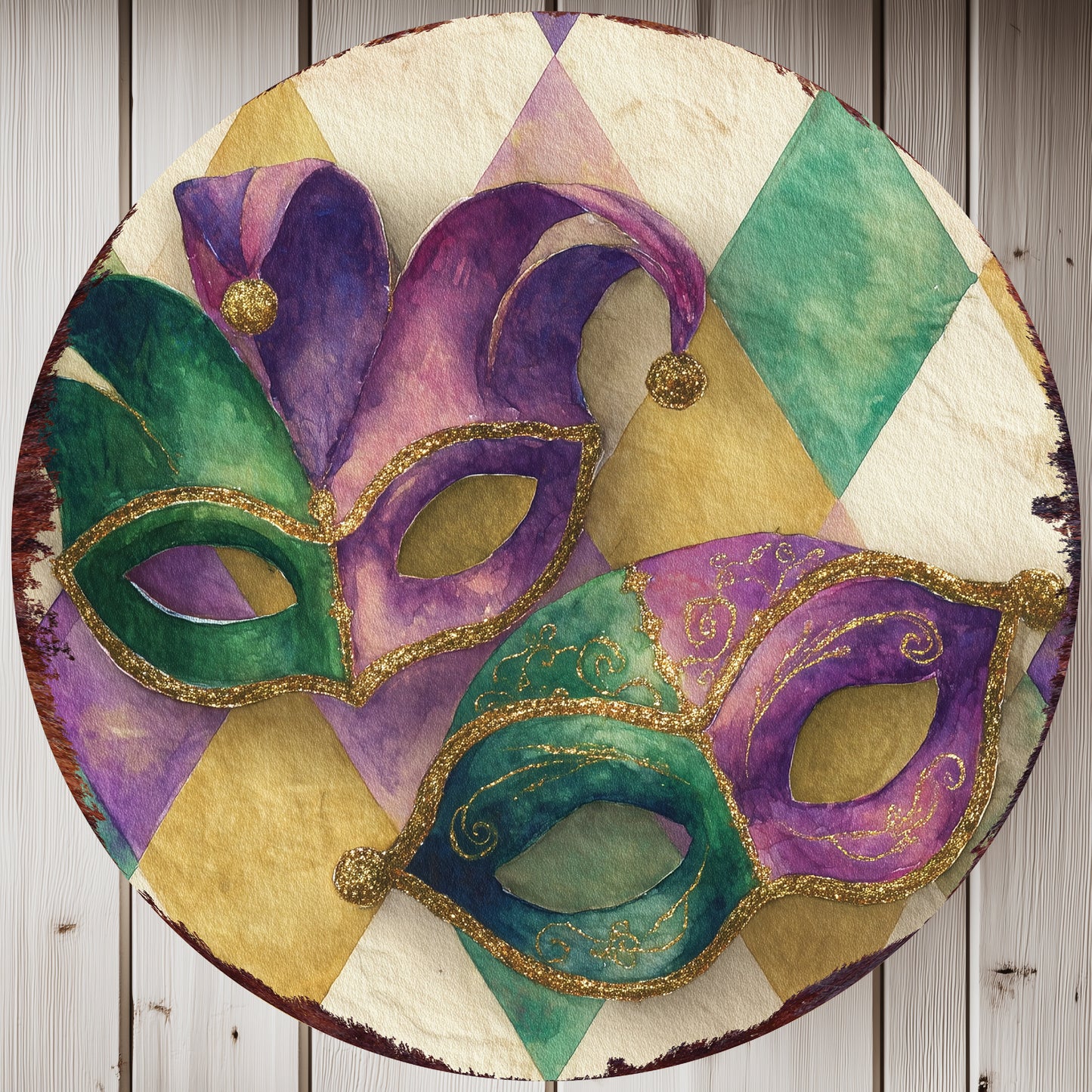 Festive Mardi Gras Wall Sign - Whimsical Jester Mask Fleur de Lis Art for Covered Porch & Entryway Decor