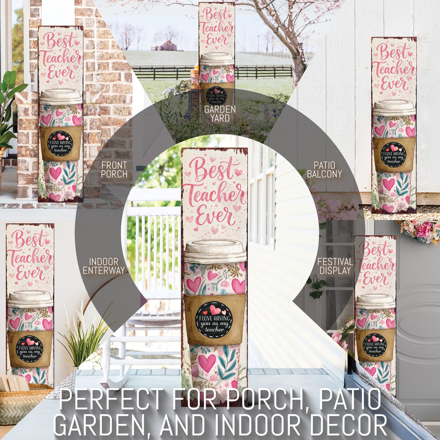 Thoughtful Teacher Valentine Gift Porch Sign - Elegant Floral 'Best Teacher Ever' Decor for Front Door