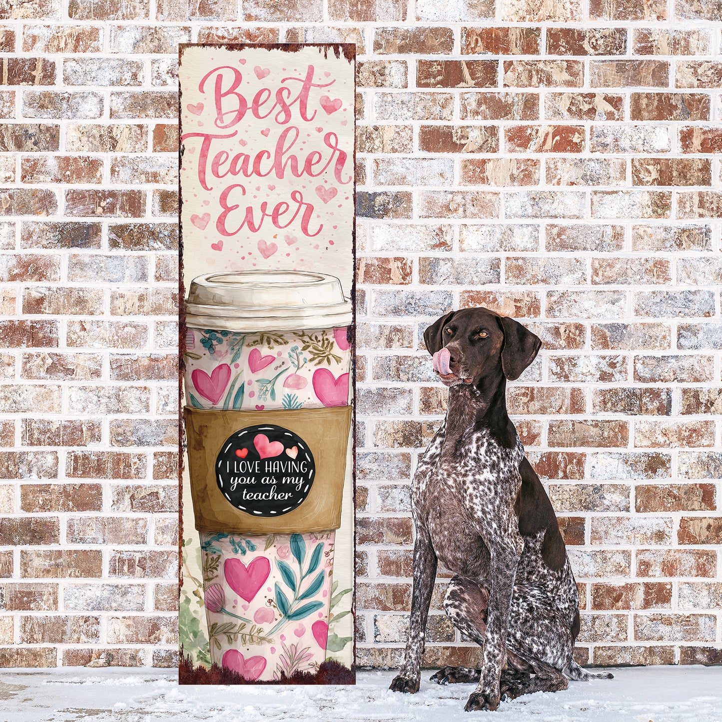 Thoughtful Teacher Valentine Gift Porch Sign - Elegant Floral 'Best Teacher Ever' Decor for Front Door