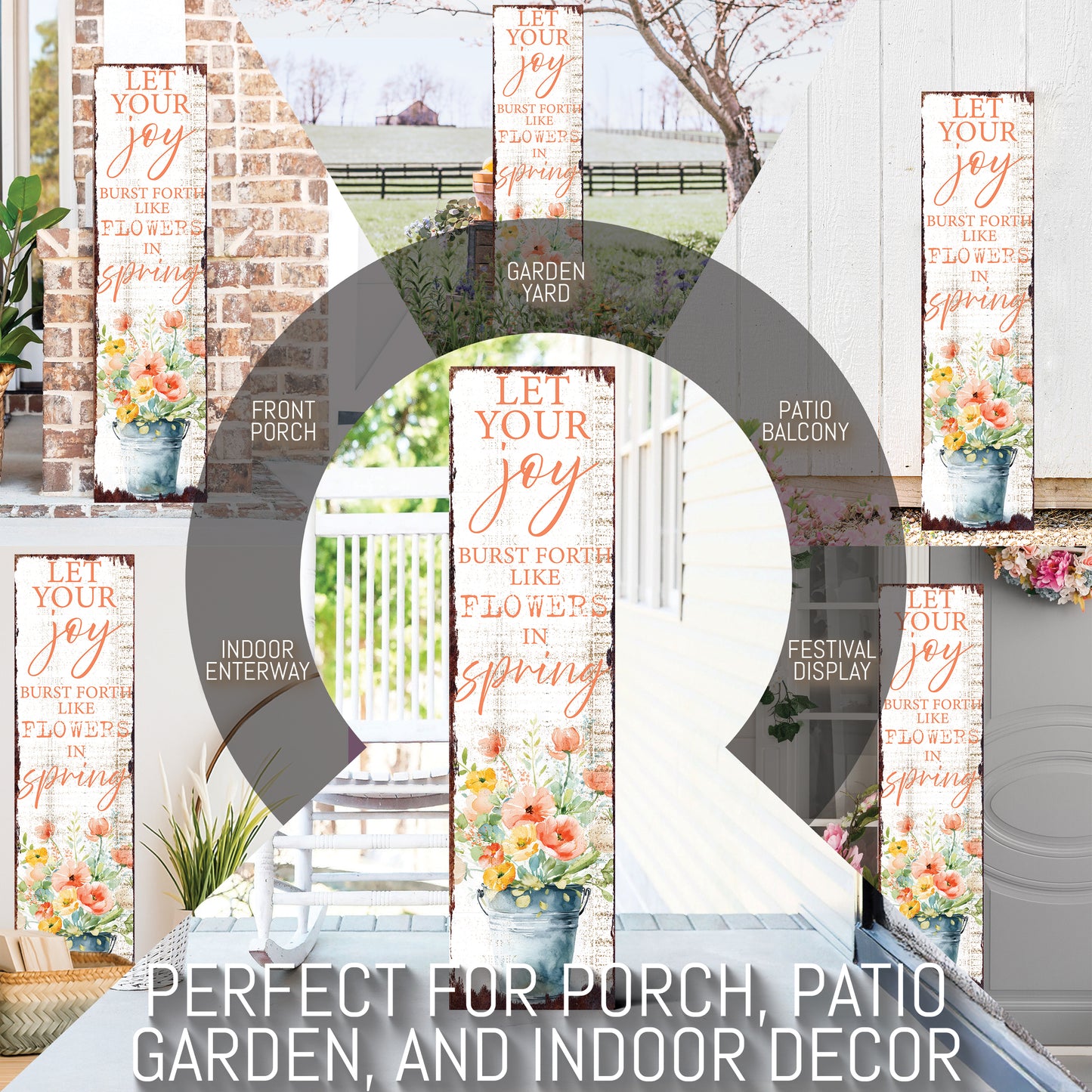 Joyful Spring Porch Sign - Floral Burst Artwork for Entryway & Patio Welcome