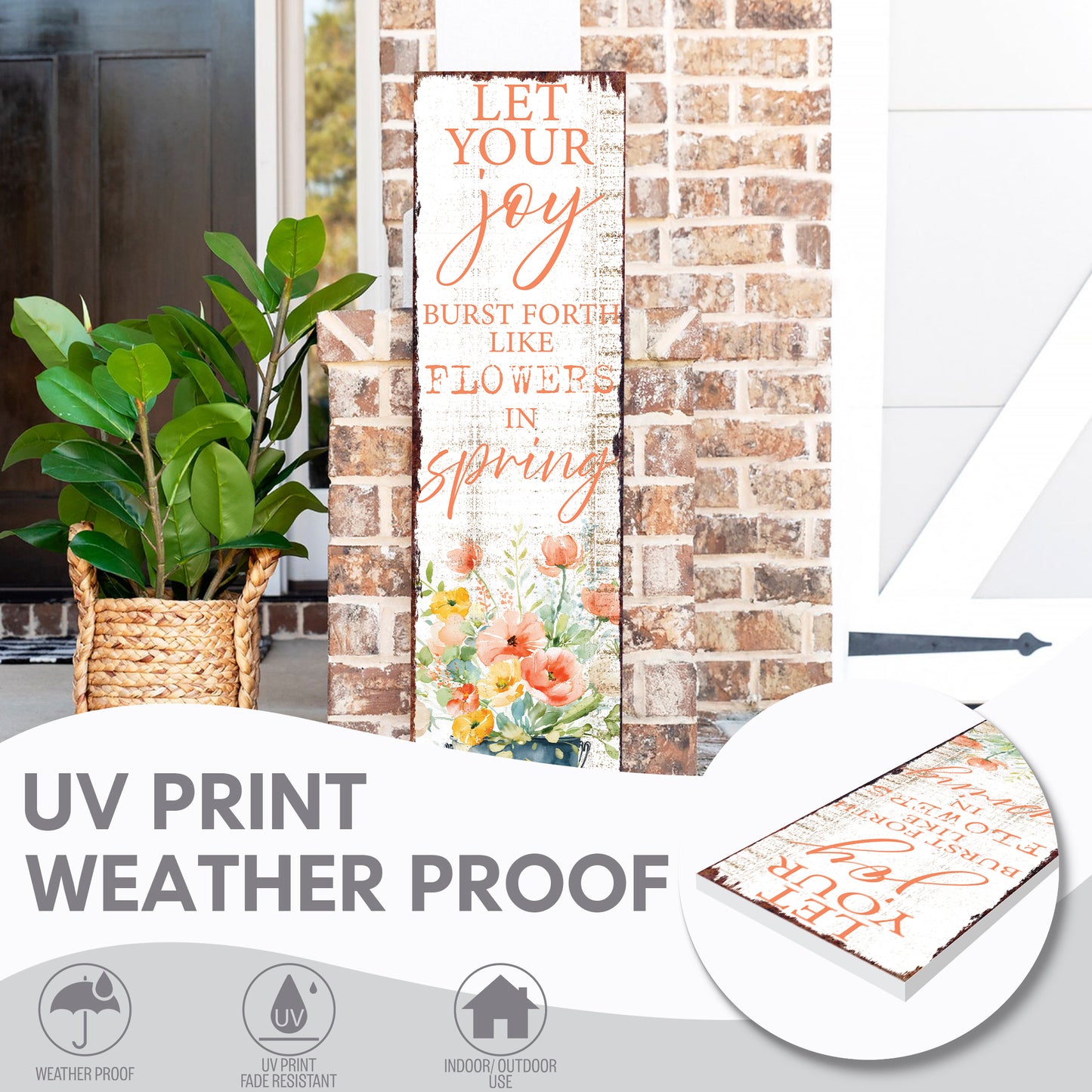 Joyful Spring Porch Sign - Floral Burst Artwork for Entryway & Patio Welcome