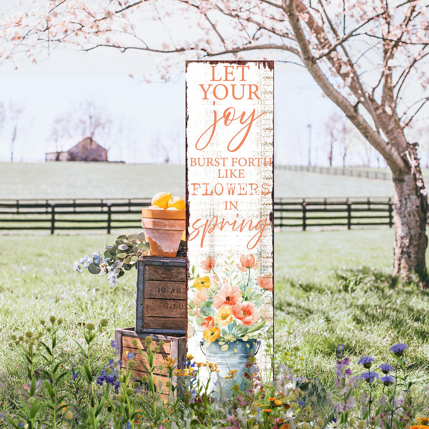 Joyful Spring Porch Sign - Floral Burst Artwork for Entryway & Patio Welcome