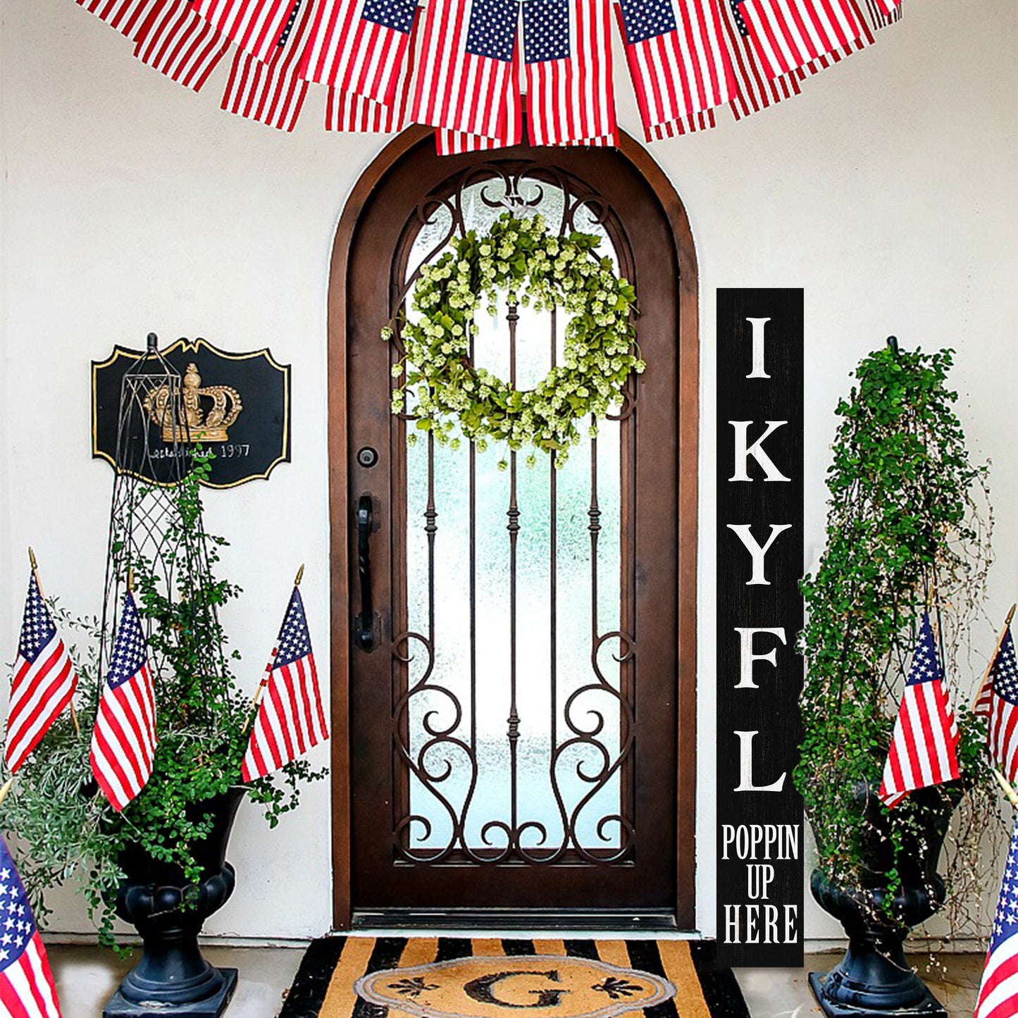 72in "IKYFL Poppin Up Here" Wooden Porch Sign | Bold & Playful Entryway Decor | Fun Door Sign for Home, Porch, Patio | Black