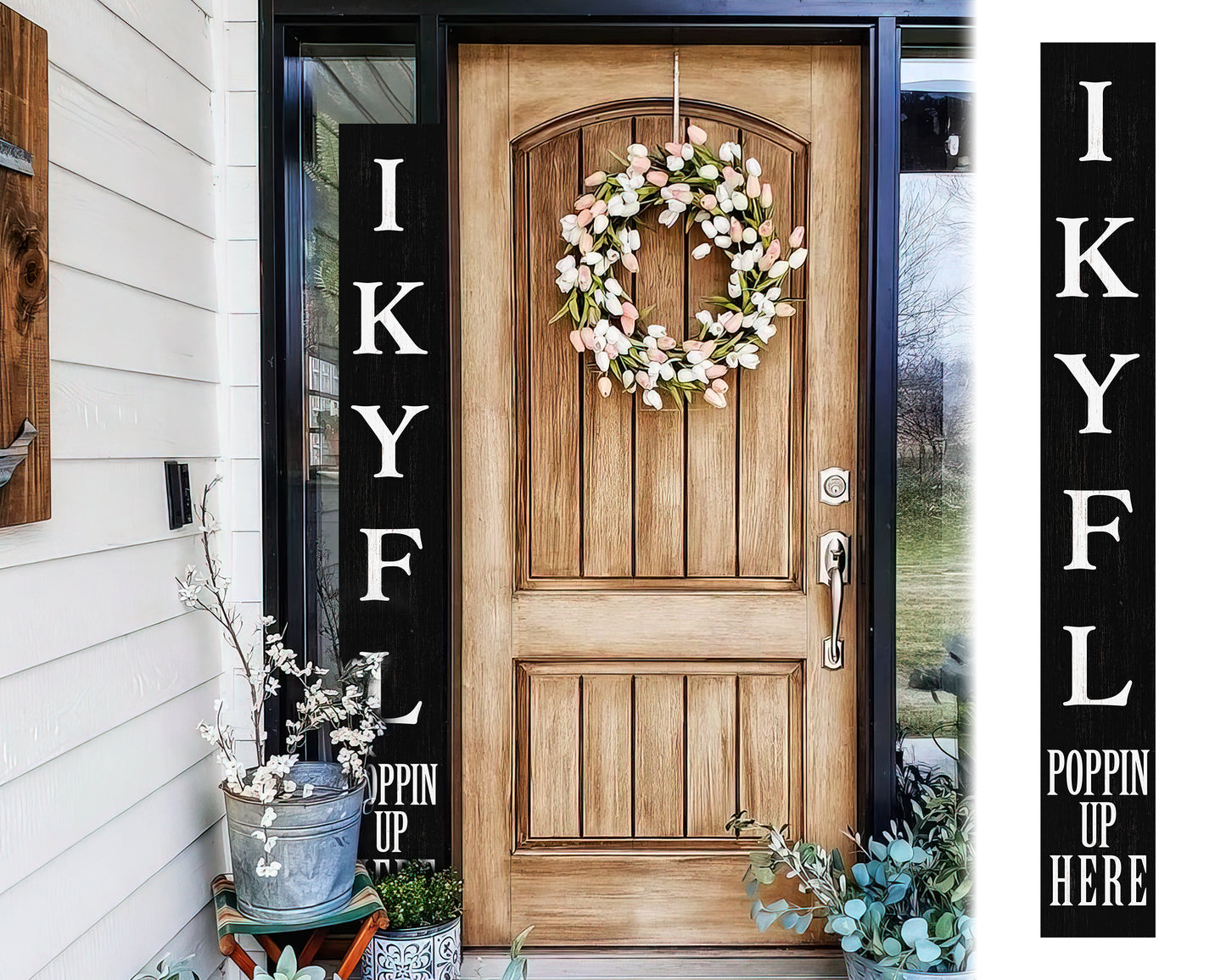 72in "IKYFL Poppin Up Here" Wooden Porch Sign | Bold & Playful Entryway Decor | Fun Door Sign for Home, Porch, Patio | Black