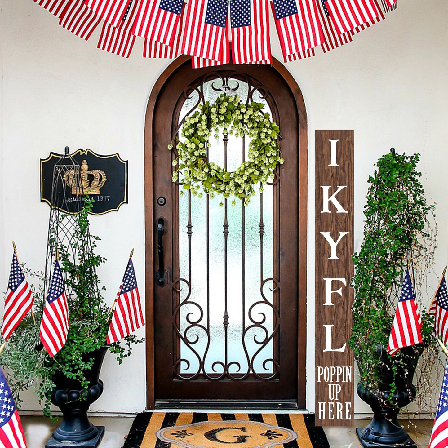 72in "IKYFL Poppin Up Here" Wooden Porch Sign | Bold & Playful Entryway Decor | Fun Door Sign for Home, Porch, Patio | Brown