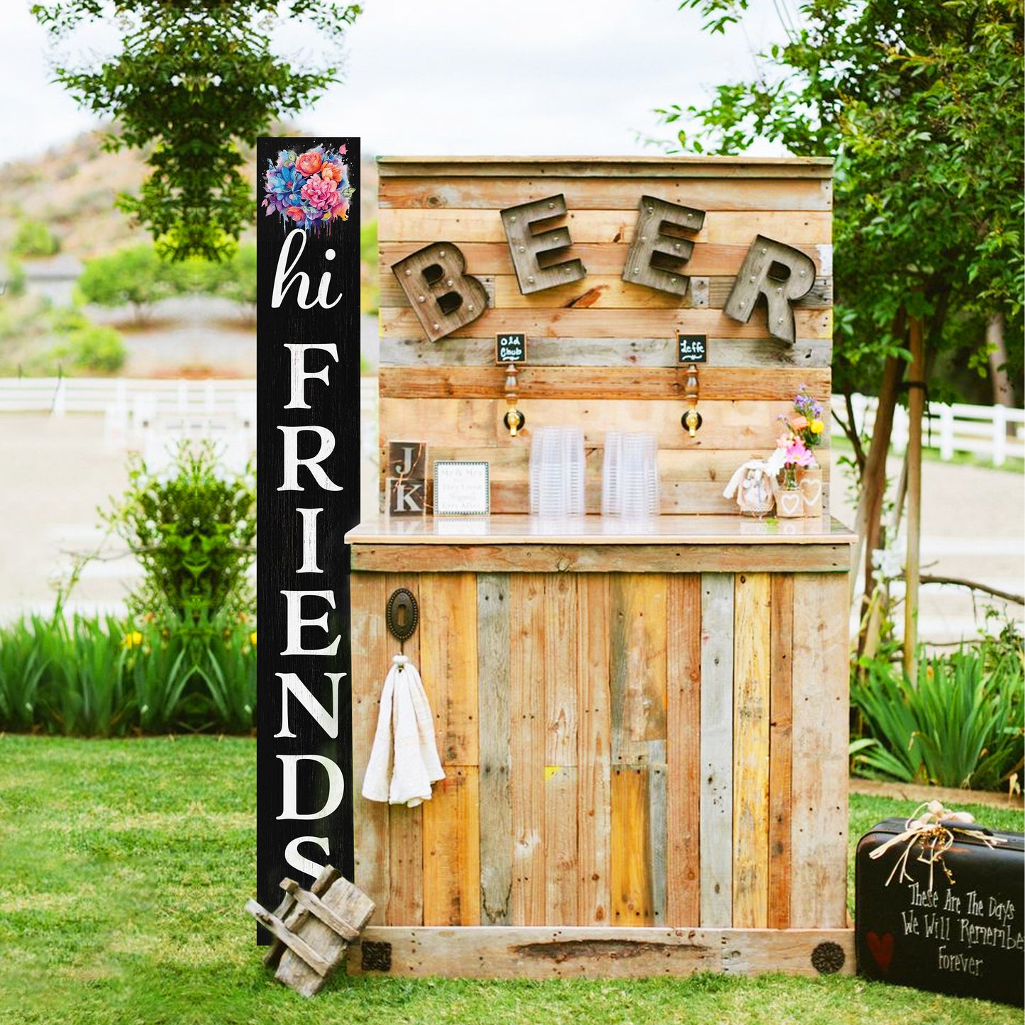 Welcome Your Guests with a Warm Touch: 72in Foldable "Hi Friends" Black Porch Sign, Perfect Outdoor Decor for All Seasons