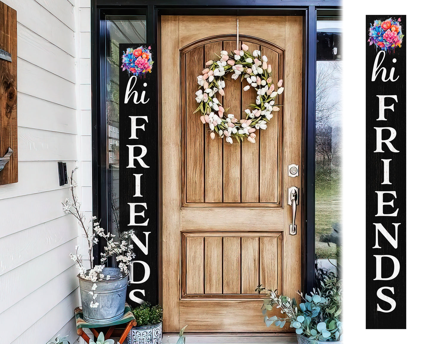 Welcome Your Guests with a Warm Touch: 72in Foldable "Hi Friends" Black Porch Sign, Perfect Outdoor Decor for All Seasons