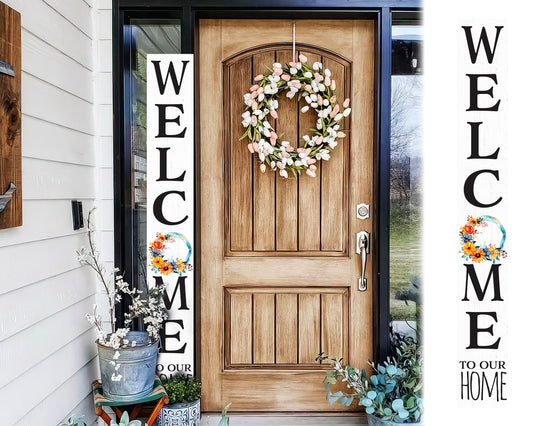 72In Welcome To Our Home With Watercolor Color Wreath Foldable White Welcome Sign For Front Door Porch Decor