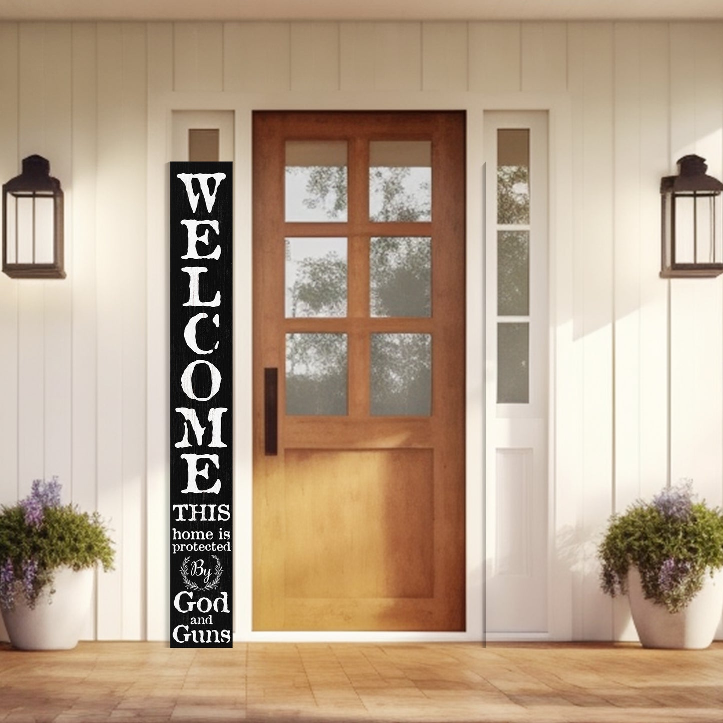 72in 'This Home is Protected by God and Guns' | Foldable Wooden Front Door & Porch Sign | Bold Home Security Statement | Black