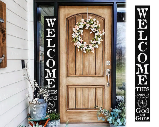 72in 'This Home is Protected by God and Guns' | Foldable Wooden Front Door & Porch Sign | Bold Home Security Statement | Black