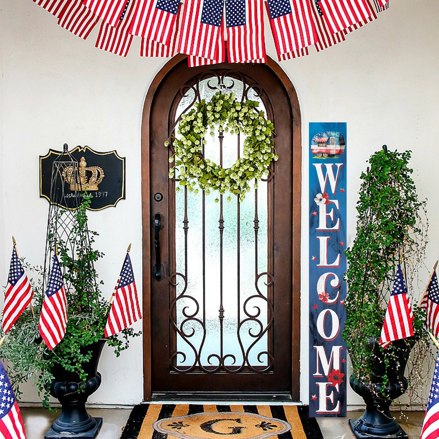 72in 4th of July Welcome Sign | Patriotic Wooden Porch Decor | Vertical Welcome & Firework Designs | Independence Day Outdoor Decor