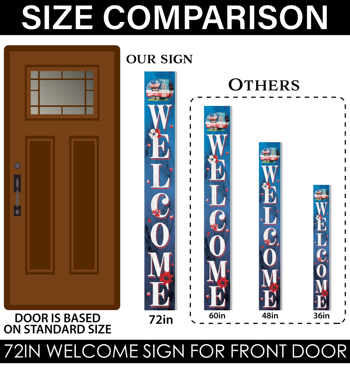 72in 4th of July Welcome Sign | Patriotic Wooden Porch Decor | Vertical Welcome & Firework Designs | Independence Day Outdoor Decor