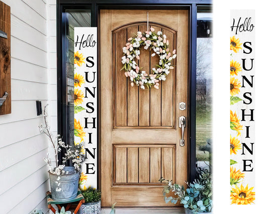 72In Sunflower Hello Sunshine Porch Sign, Charming White Welcome Decor For Front Door, Rustic Vertical Garden Art, Seasonal Home Decoration