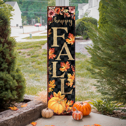 Happy Fall Vertical Porch Sign – Rustic Autumn Outdoor Welcome Decor