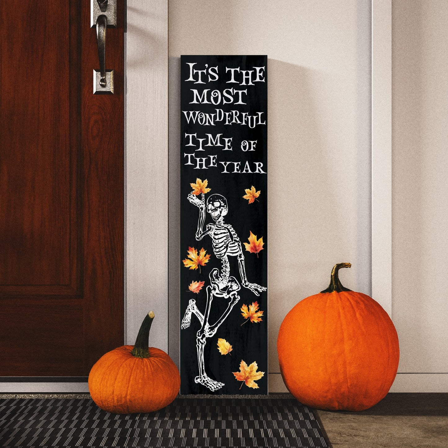 36in Dancing Skeleton Halloween Porch Sign - Front Porch Halloween Welcome Sign, Rustic Modern Farmhouse Entryway Board