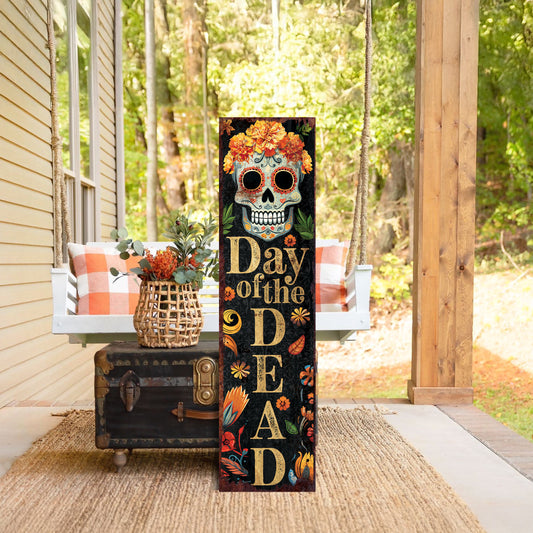 Day of the Dead Sugar Skull Porch Sign - Dia De Los Muertos Front Porch Sign, Rustic Modern Farmhouse Entryway Decor
