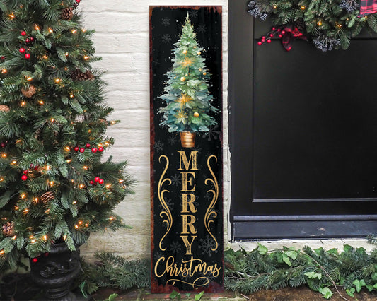 36in Merry Christmas Sign for Front Porch - Vintage Christmas Decoration, Black Rustic Modern Farmhouse Entryway Christmas Porch Sign