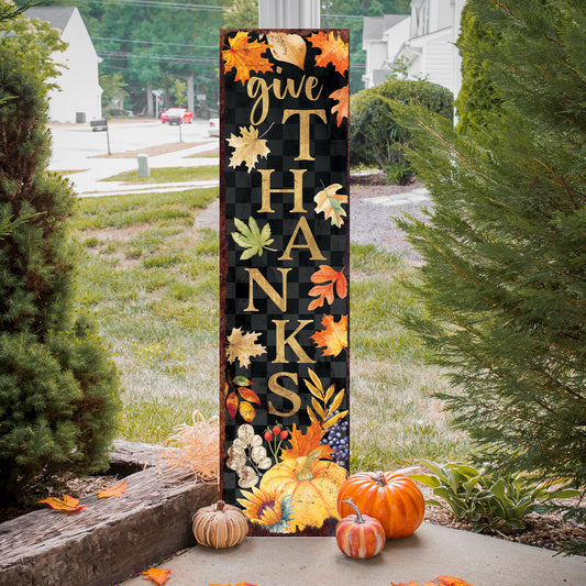 Autumn Welcome Porch Sign | Rustic Farmhouse "Give Thanks"