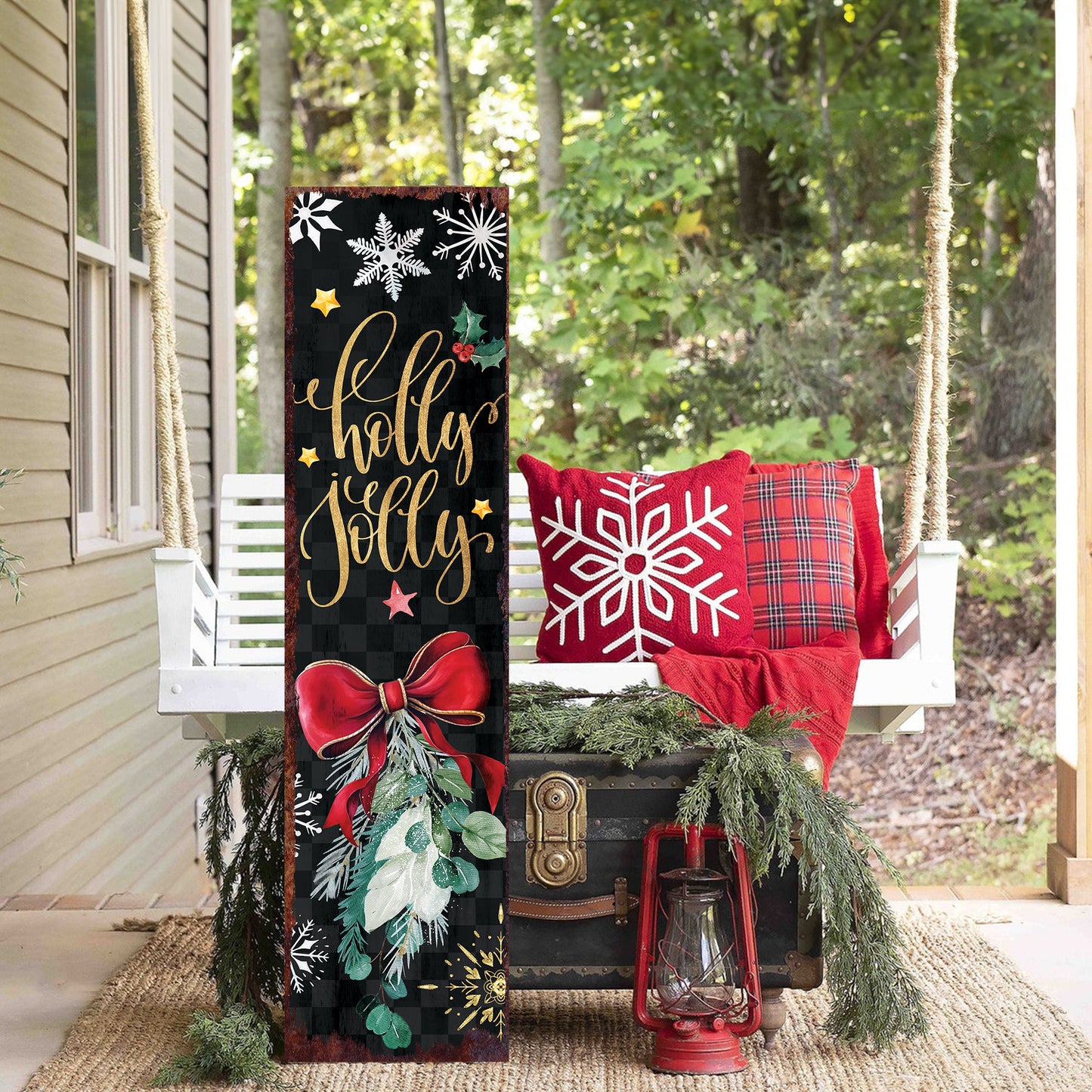 Christmas Holly Jolly Porch Sign | Festive Outdoor Entryway Welcome Decor