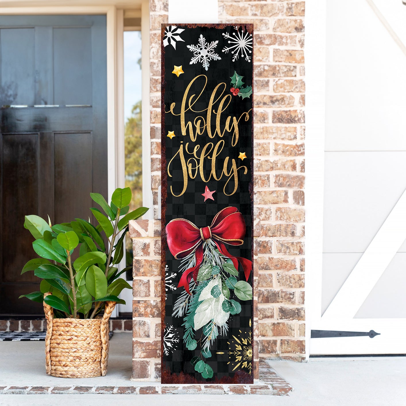 Christmas Holly Jolly Porch Sign | Festive Outdoor Entryway Welcome Decor