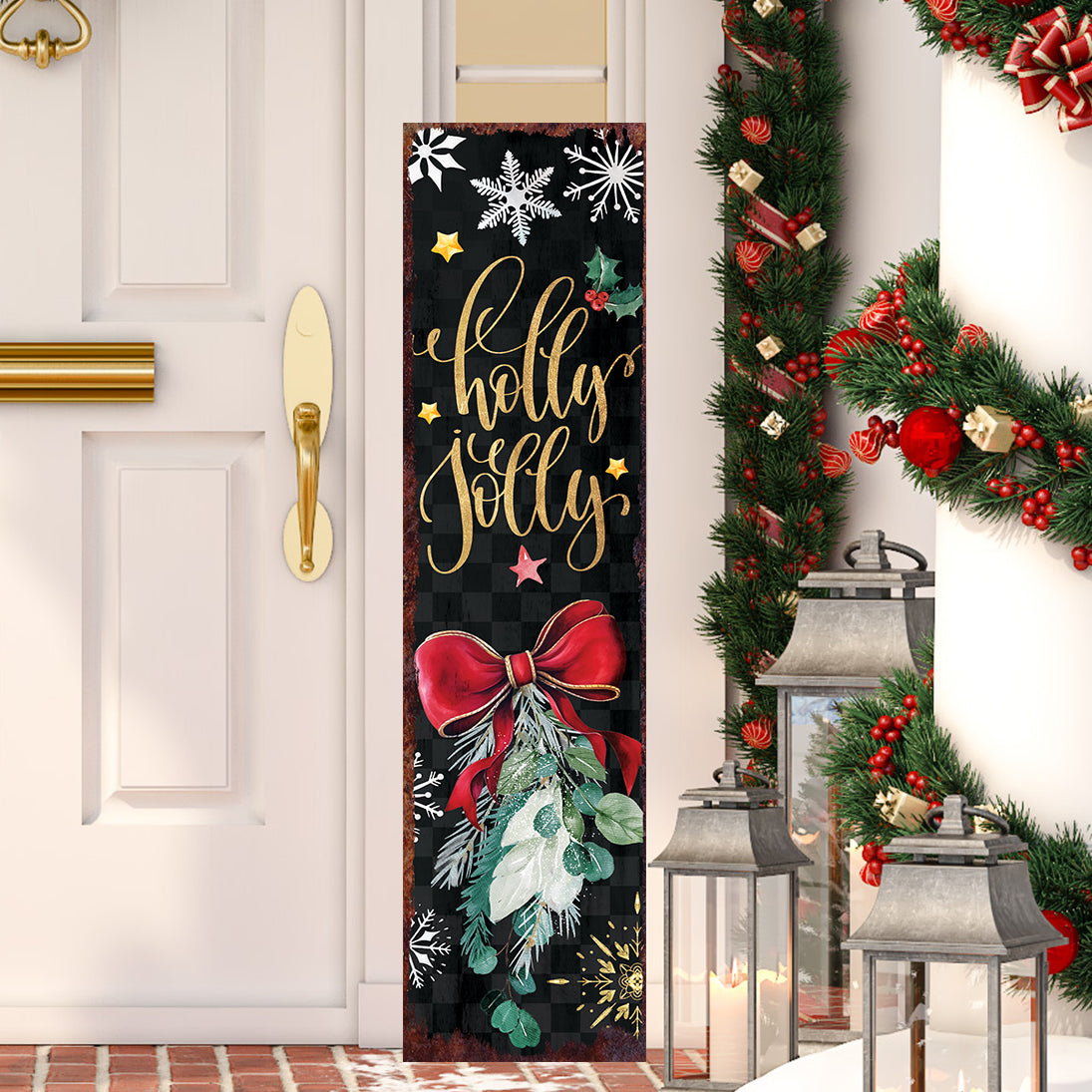 Christmas Holly Jolly Porch Sign | Festive Outdoor Entryway Welcome Decor