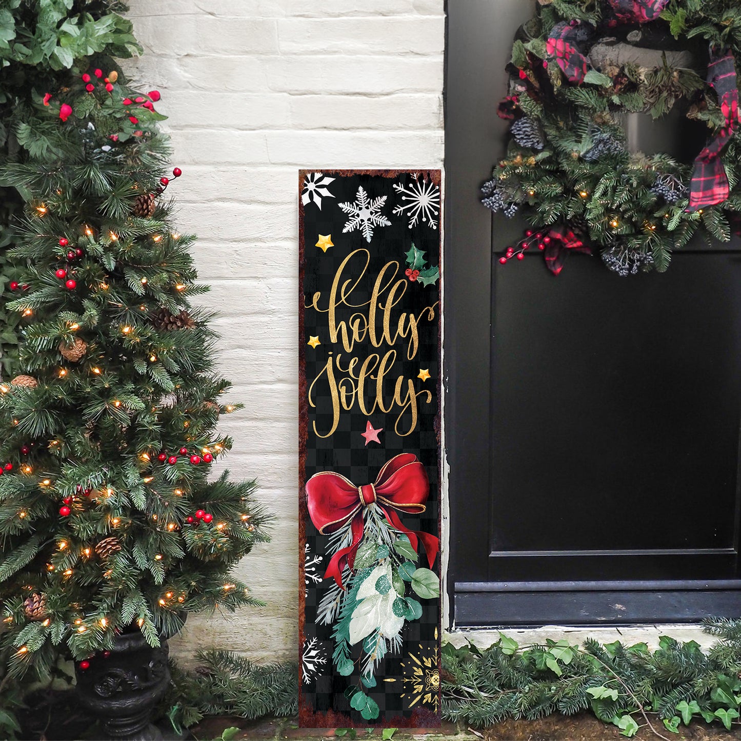 Christmas Holly Jolly Porch Sign | Festive Outdoor Entryway Welcome Decor
