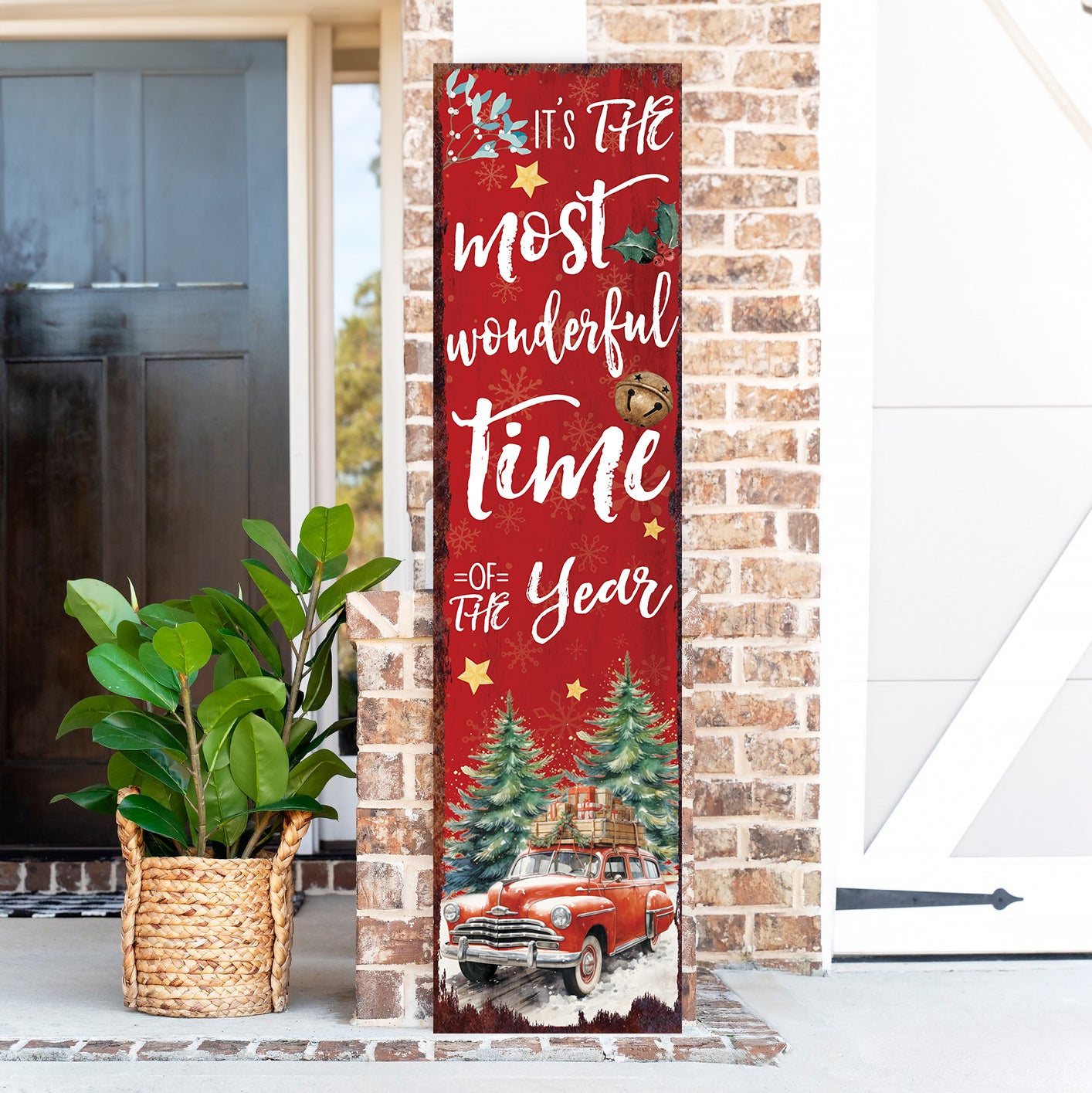 Vintage Red Truck Christmas Porch Sign | Festive Farmhouse Welcome Decor