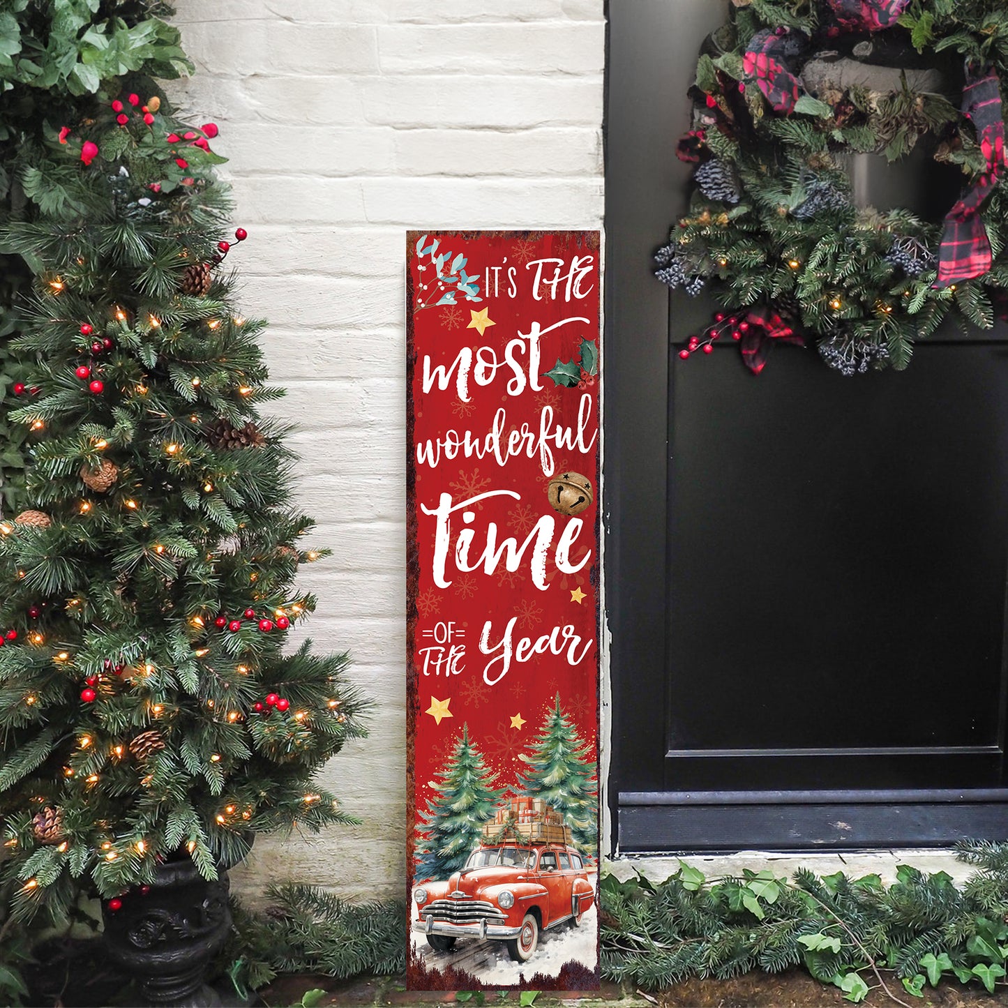 Vintage Red Truck Christmas Porch Sign | Festive Farmhouse Welcome Decor