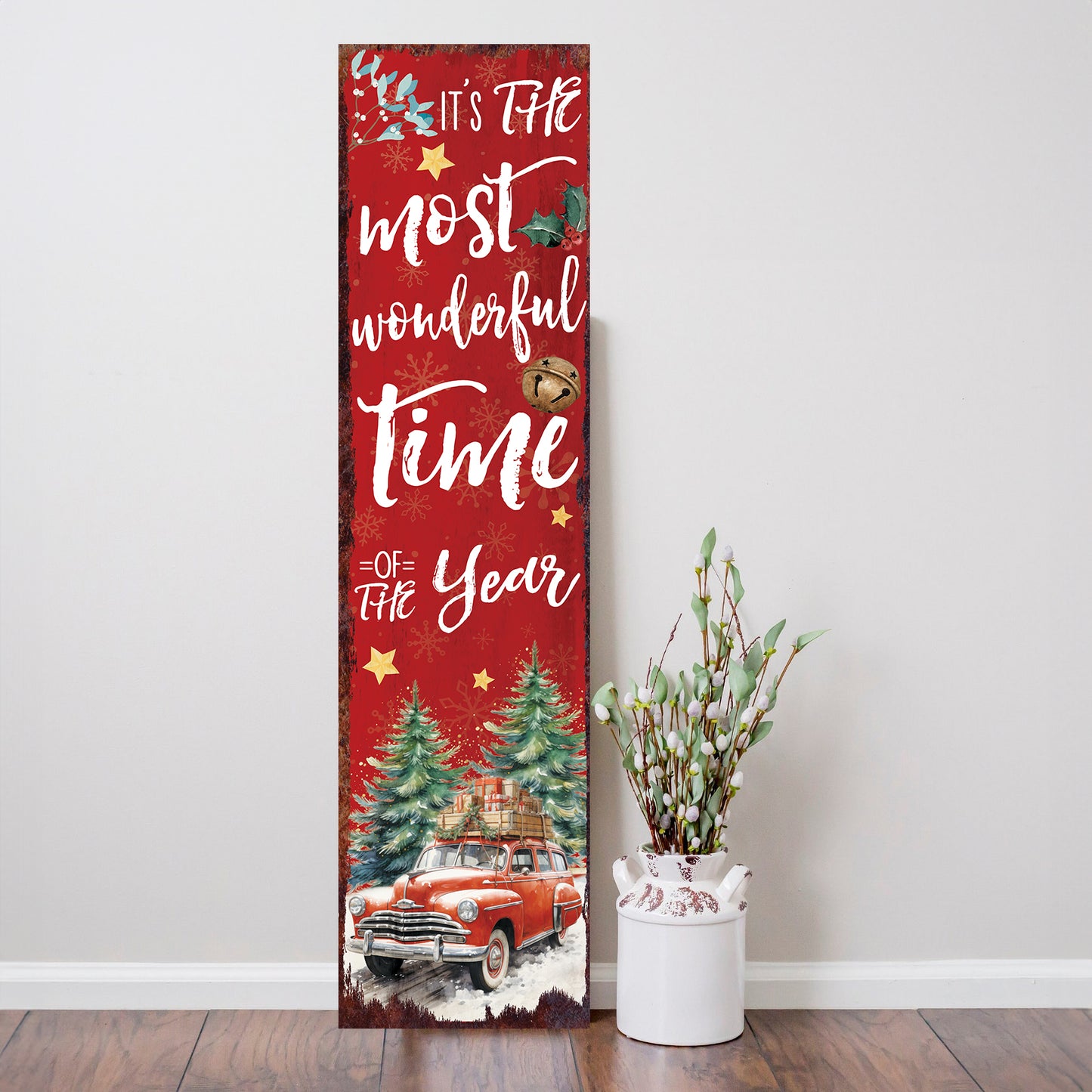 Vintage Red Truck Christmas Porch Sign | Festive Farmhouse Welcome Decor