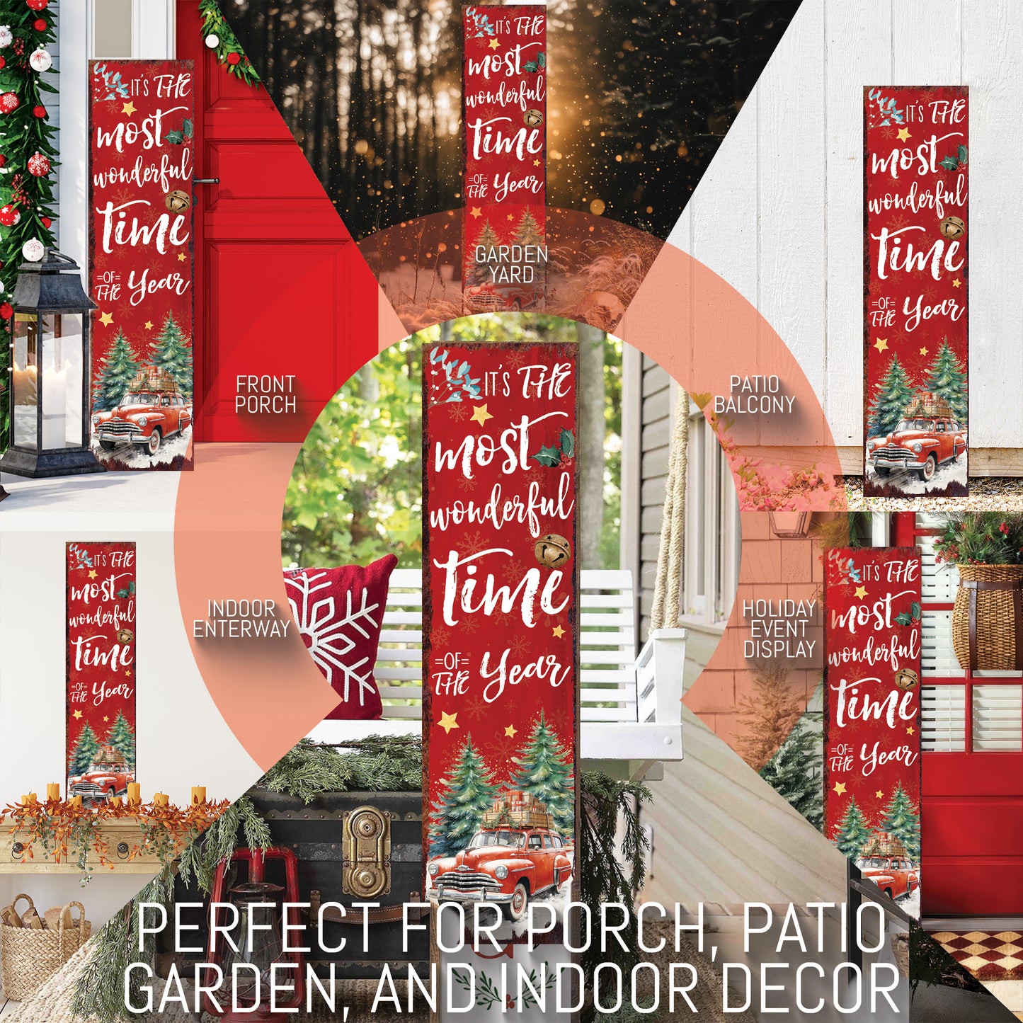 Vintage Red Truck Christmas Porch Sign | Festive Farmhouse Welcome Decor