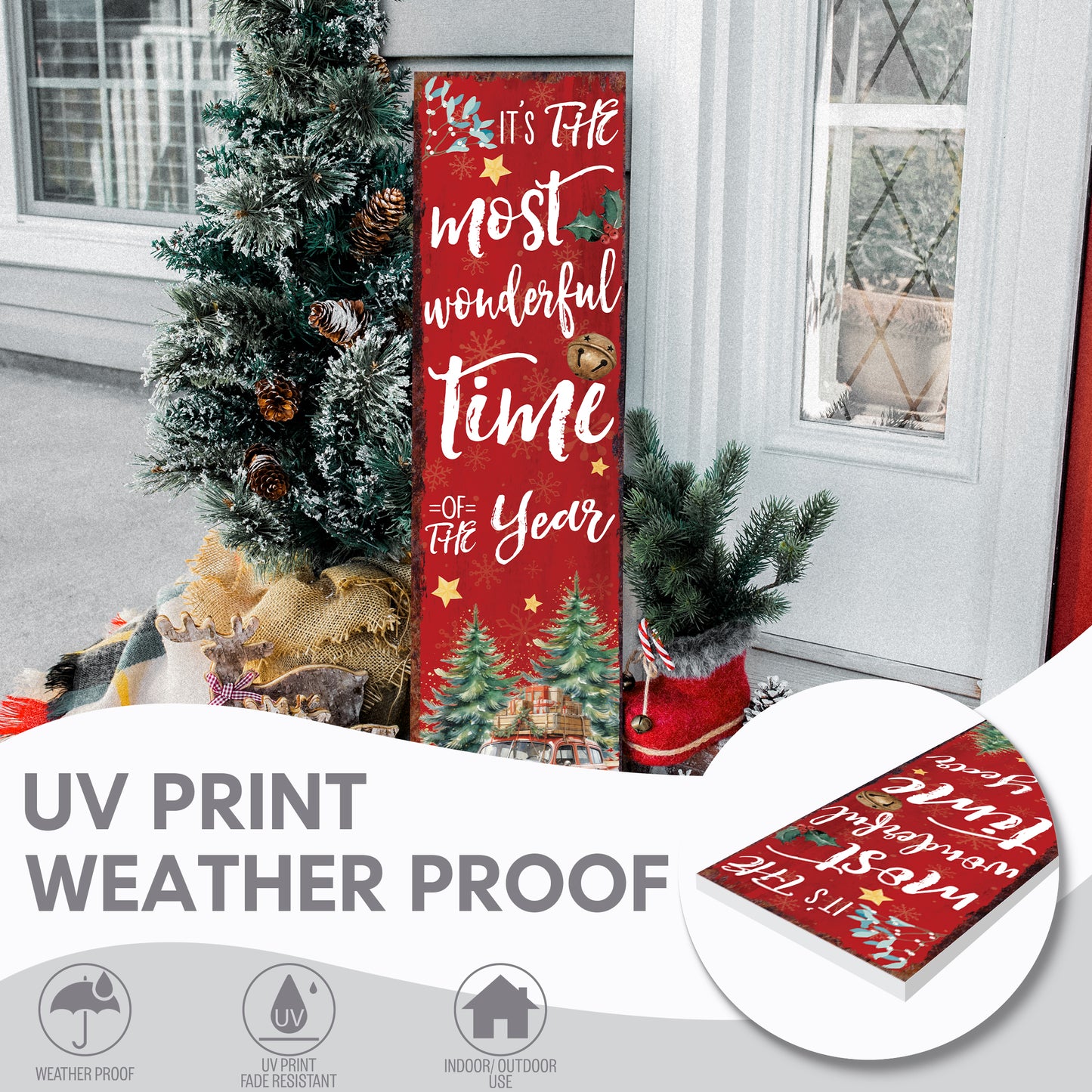 Vintage Red Truck Christmas Porch Sign | Festive Farmhouse Welcome Decor