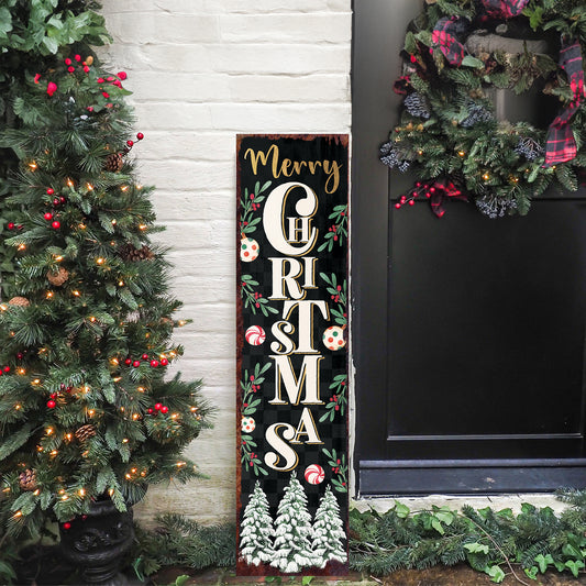 Rustic Farmhouse Merry Christmas Porch Sign | Vertical Outdoor Welcome Decor