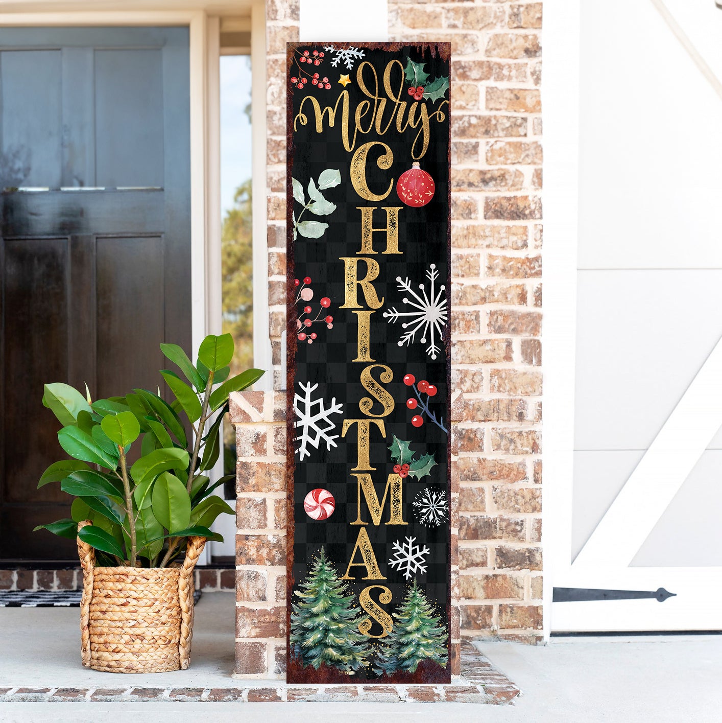 Festive Merry Christmas Porch Sign | Farmhouse Outdoor Welcome Decor
