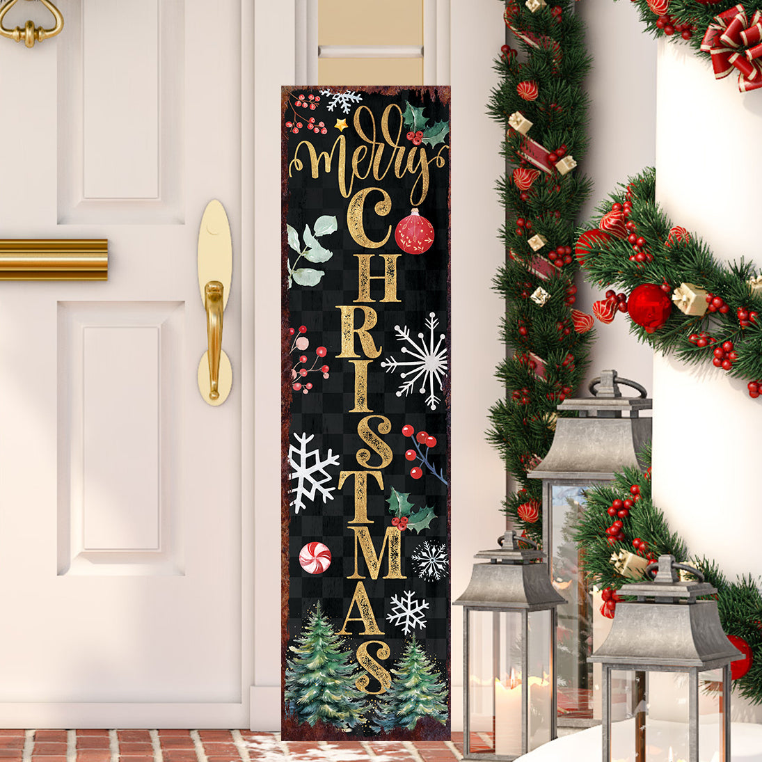 Festive Merry Christmas Porch Sign | Farmhouse Outdoor Welcome Decor