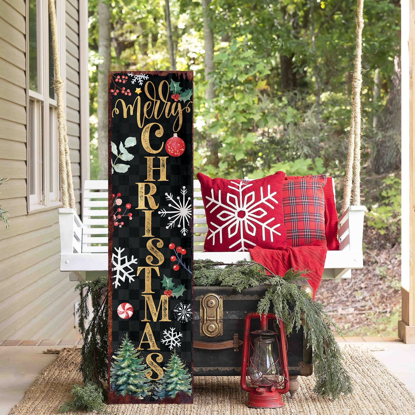 Festive Merry Christmas Porch Sign | Farmhouse Outdoor Welcome Decor