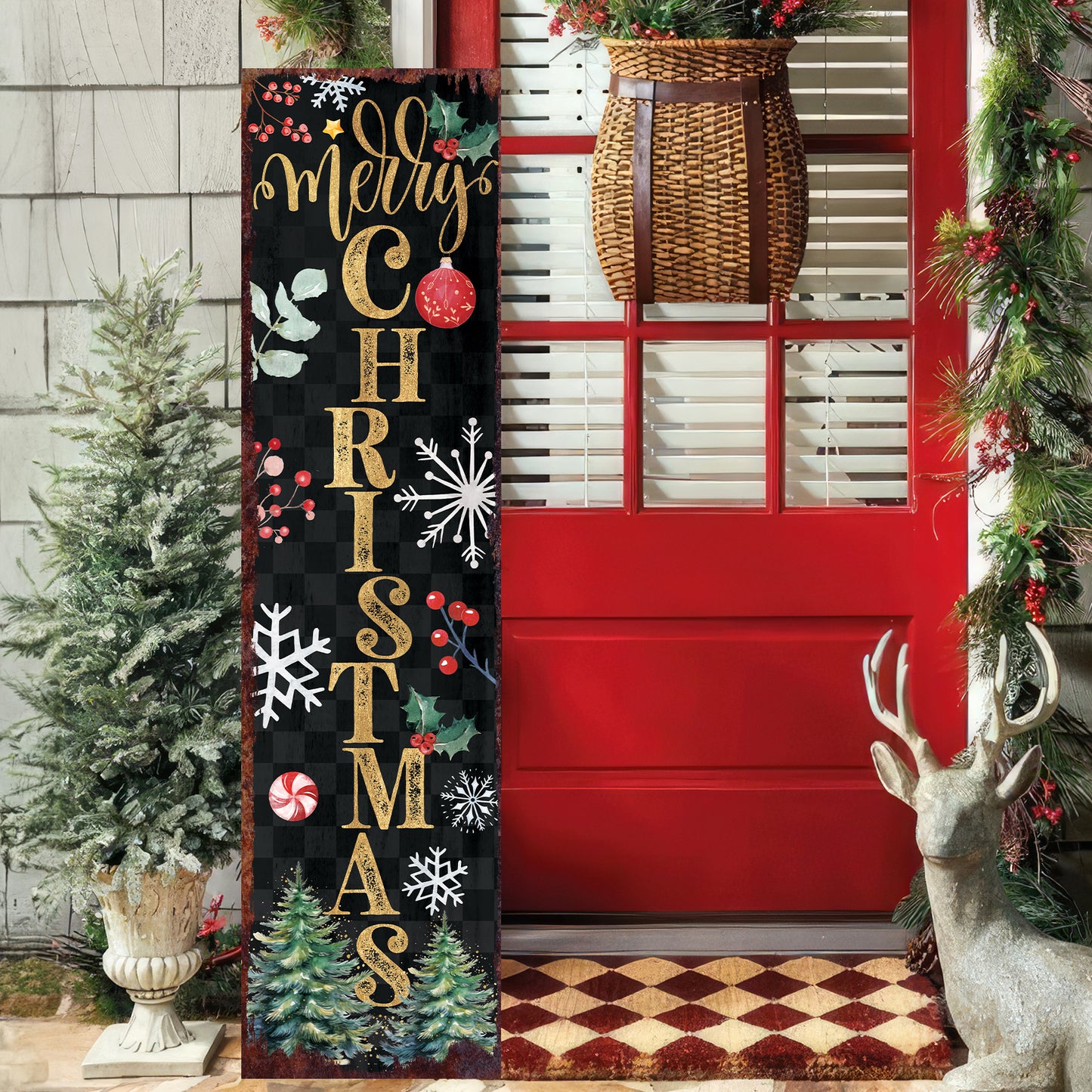 Festive Merry Christmas Porch Sign | Farmhouse Outdoor Welcome Decor