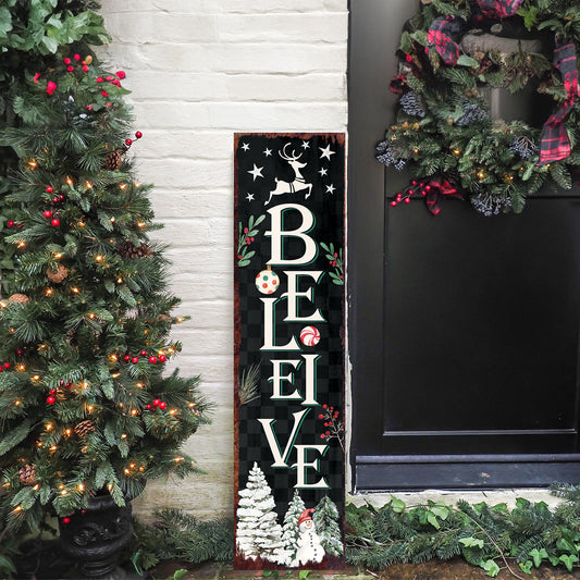 Believe Christmas Snowman Porch Sign | Festive Farmhouse Holiday Decor