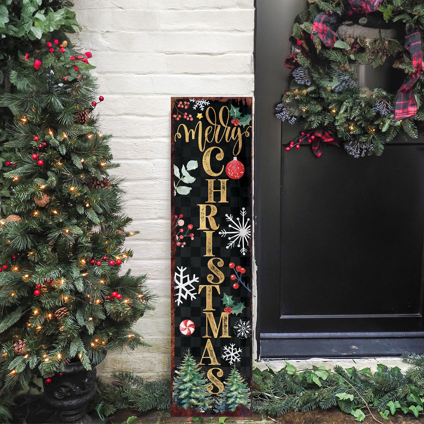 Festive Merry Christmas Porch Sign | Farmhouse Outdoor Welcome Decor