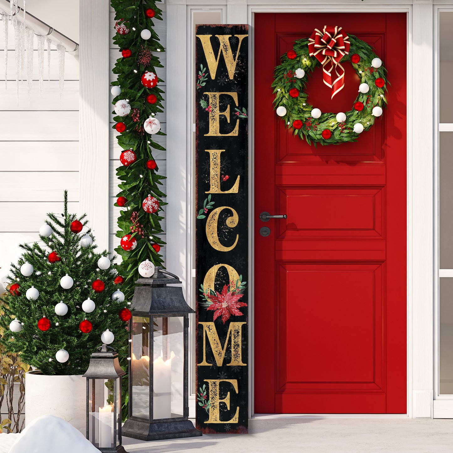 72in Welcome Christmas Porch Sign - Front Porch Christmas Decor Black Welcome Sign, Outdoor Decoration Rustic Modern Farmhouse Entryway Board