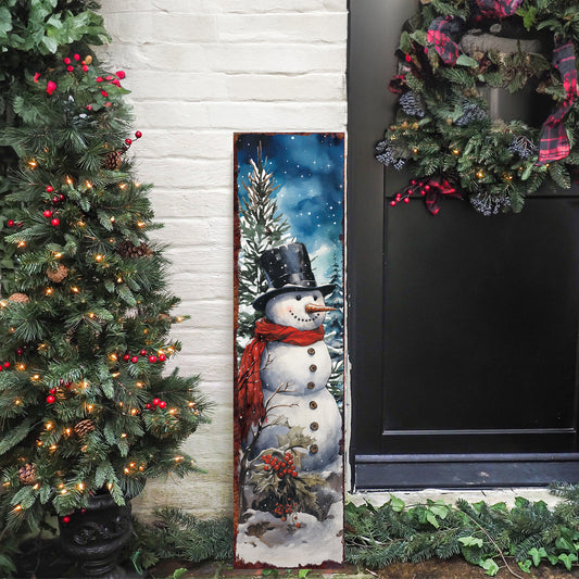 Vintage Snowman Porch Sign – Rustic Winter Christmas Decor for Outdoors