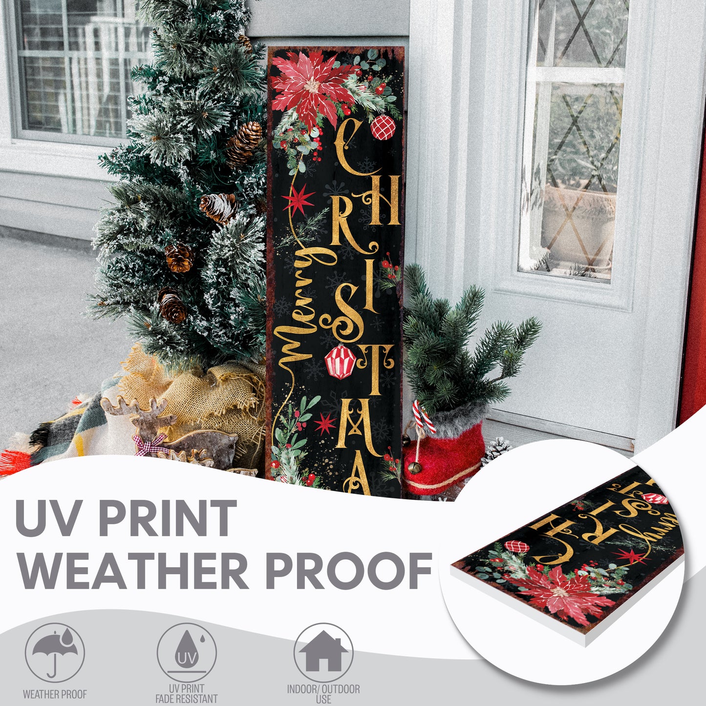 Merry Christmas Porch Sign | Rustic Farmhouse Entryway Decor